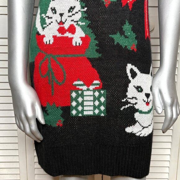 Xhilaration Cat Christmas Tree Sweater Dress Ugly Xmas Knit Black M 2000s Y2K - Picture 5 of 8